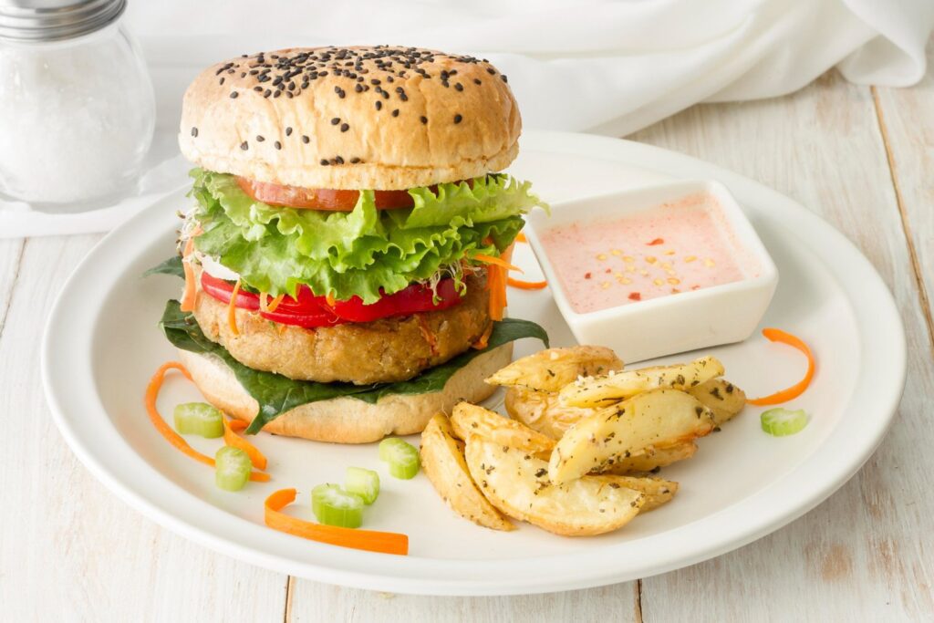 Burger di Lenticchie con Patate al Forno