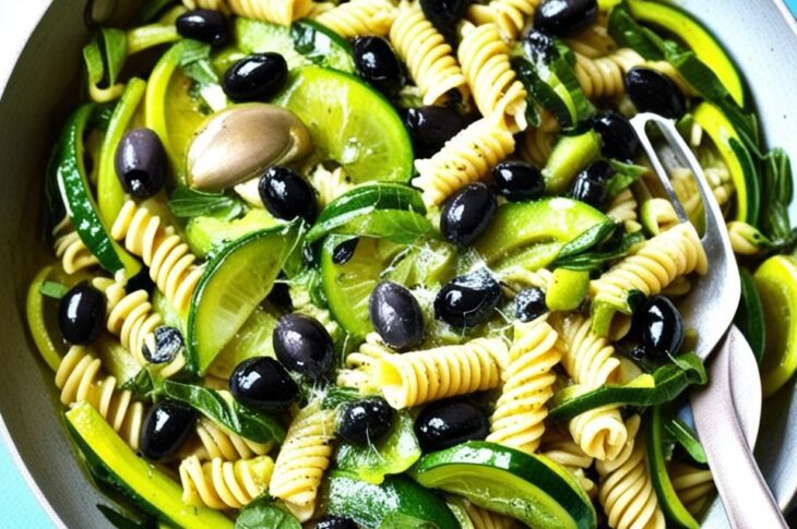 Fusilli con zucchine, olive nere e basilico: un piatto leggero e nutriente