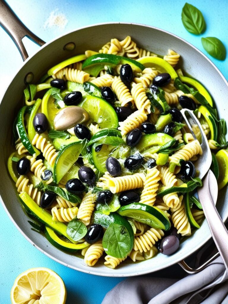 Fusilli con zucchine, olive nere e basilico: un piatto leggero e nutriente