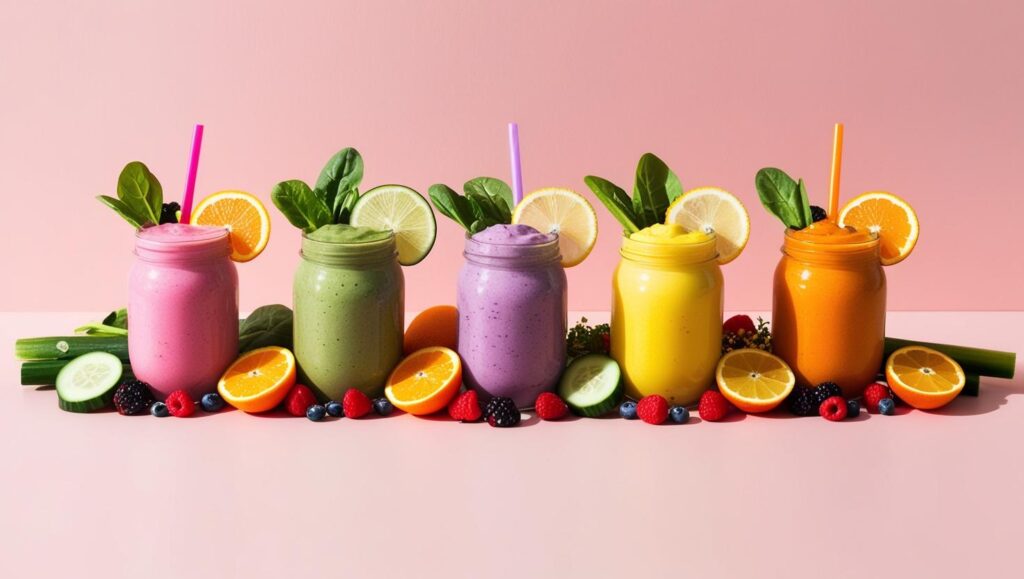 5 ricette di smoothies proteici con i colori dell'arcobaleno