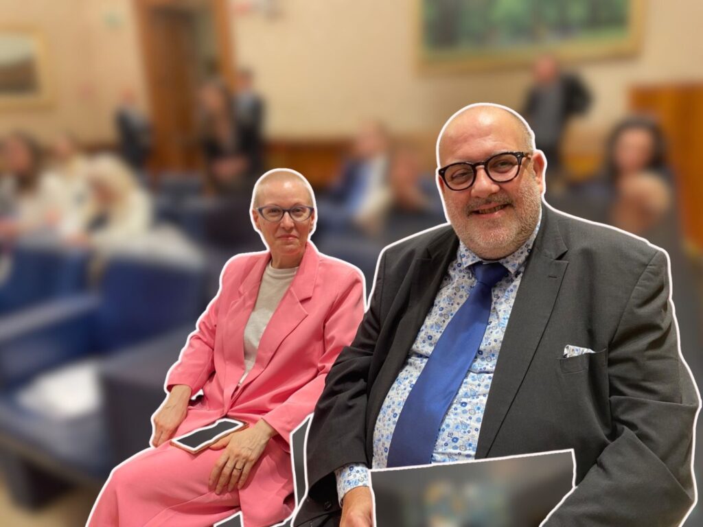 Ester qui con il marito Massimo Ligustro presidente di Comitato Macula, in Senato