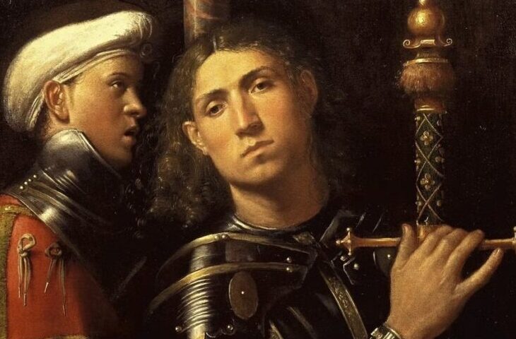 "Il Guerriero" (detto anche "Il Soldato"), Giorgione, ca. 1508-1510, olio su tela, (90 × 73 cm), è conservato alla Galleria degli Uffizi di Firenze. Raffinato esempio del ritratto virile rinascimentale, l'opera unisce introspezione psicologica e idealizzazione eroica, con la tipica atmosfera sospesa e poetica di Giorgione.