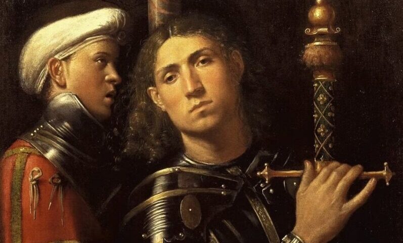 "Il Guerriero" (detto anche "Il Soldato"), Giorgione, ca. 1508-1510, olio su tela, (90 × 73 cm), è conservato alla Galleria degli Uffizi di Firenze. Raffinato esempio del ritratto virile rinascimentale, l'opera unisce introspezione psicologica e idealizzazione eroica, con la tipica atmosfera sospesa e poetica di Giorgione.