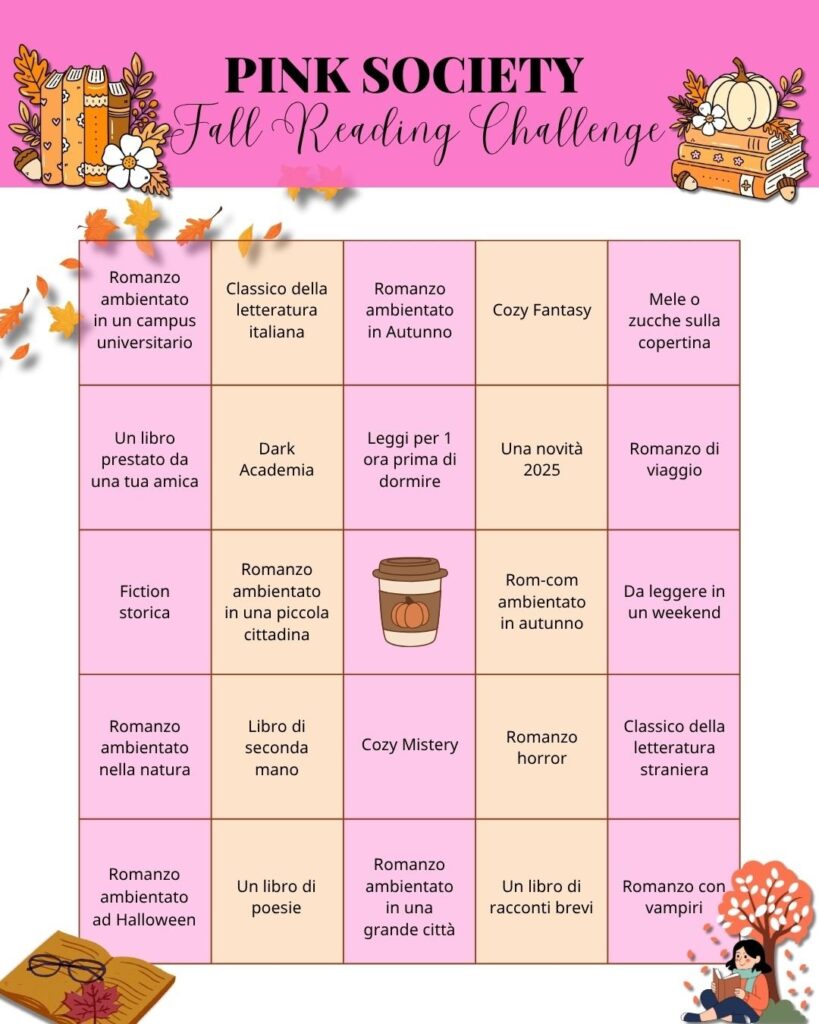 Pink Society Fall Reading Challenge 2025: la sfida letteraria più cozy dell’autunno